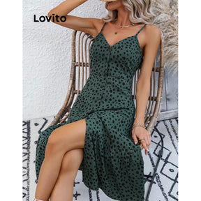Lovito Vestido Casual Feminino Com Babados Frontais Com Botão De Bolinhas