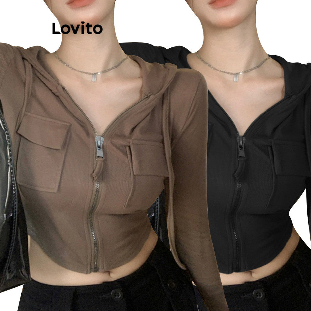 Lovito Casual Camiseta Feminina Lisa com Botão Frontal
