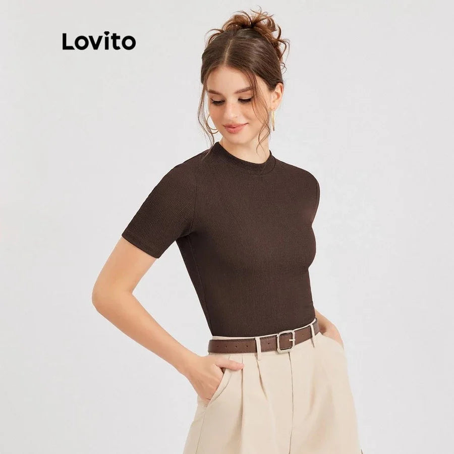 Lovito Camiseta Casual Lisa Com Colarinho Reto