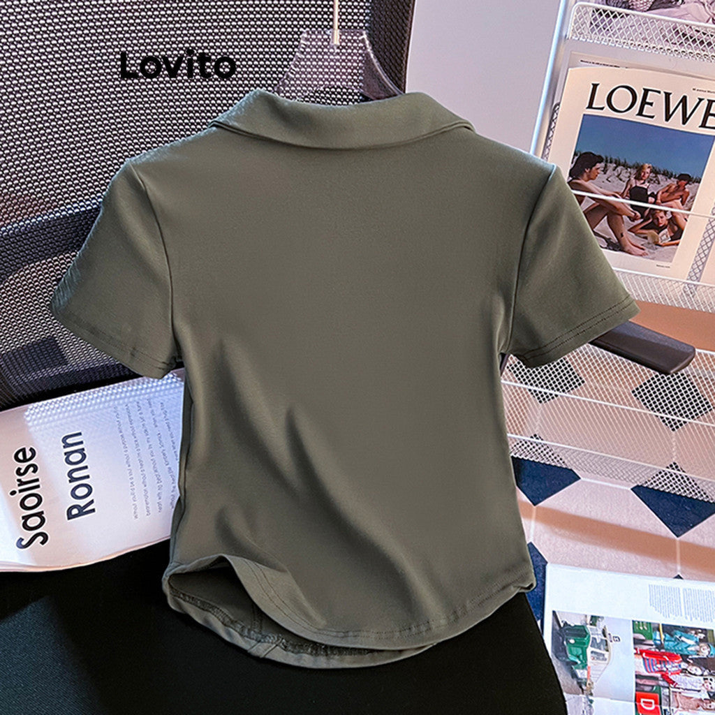 Lovito Camiseta básica lisa casual