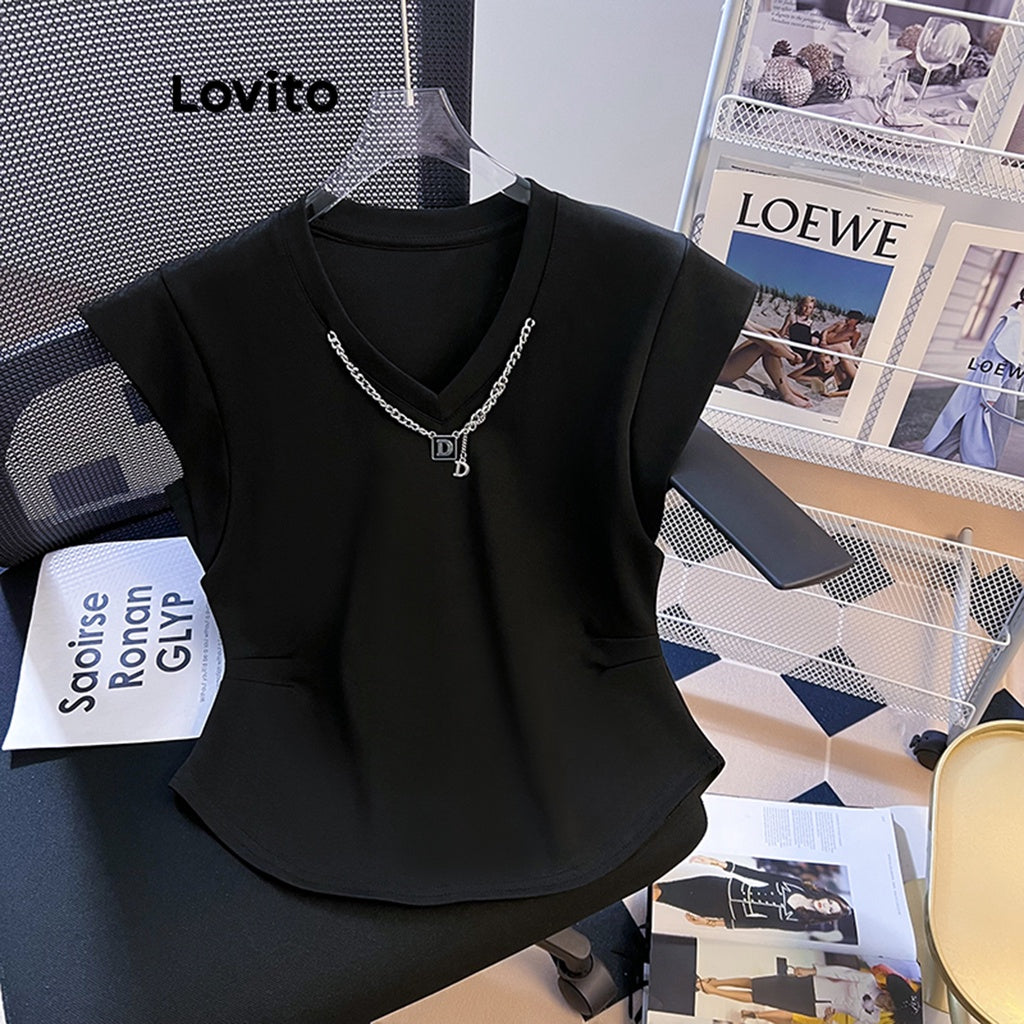 Lovito Casual Camiseta Feminina Lisa Básica