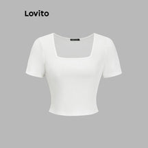 Lovito Casual Camiseta Feminina Lisa Básica com Decote Quadrado