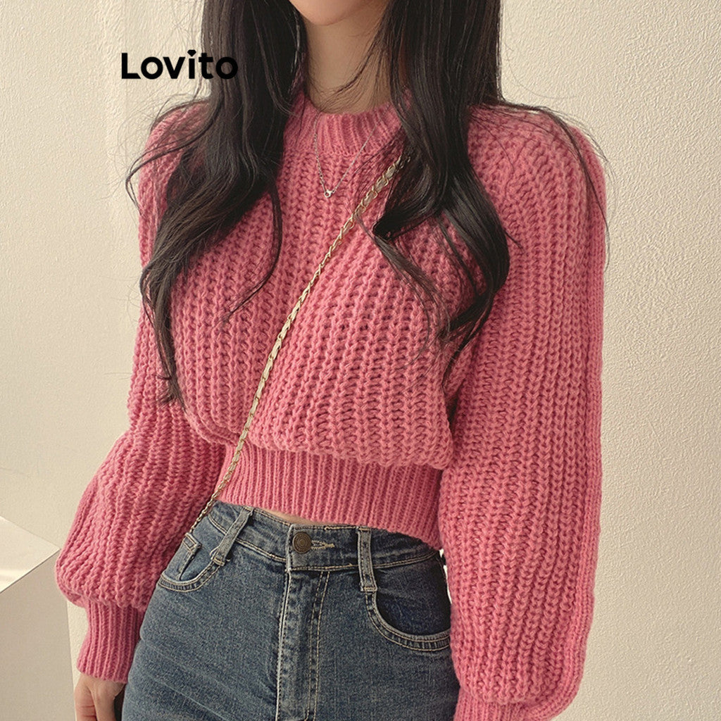 Lovito Casual Suéter Feminino Liso Básico