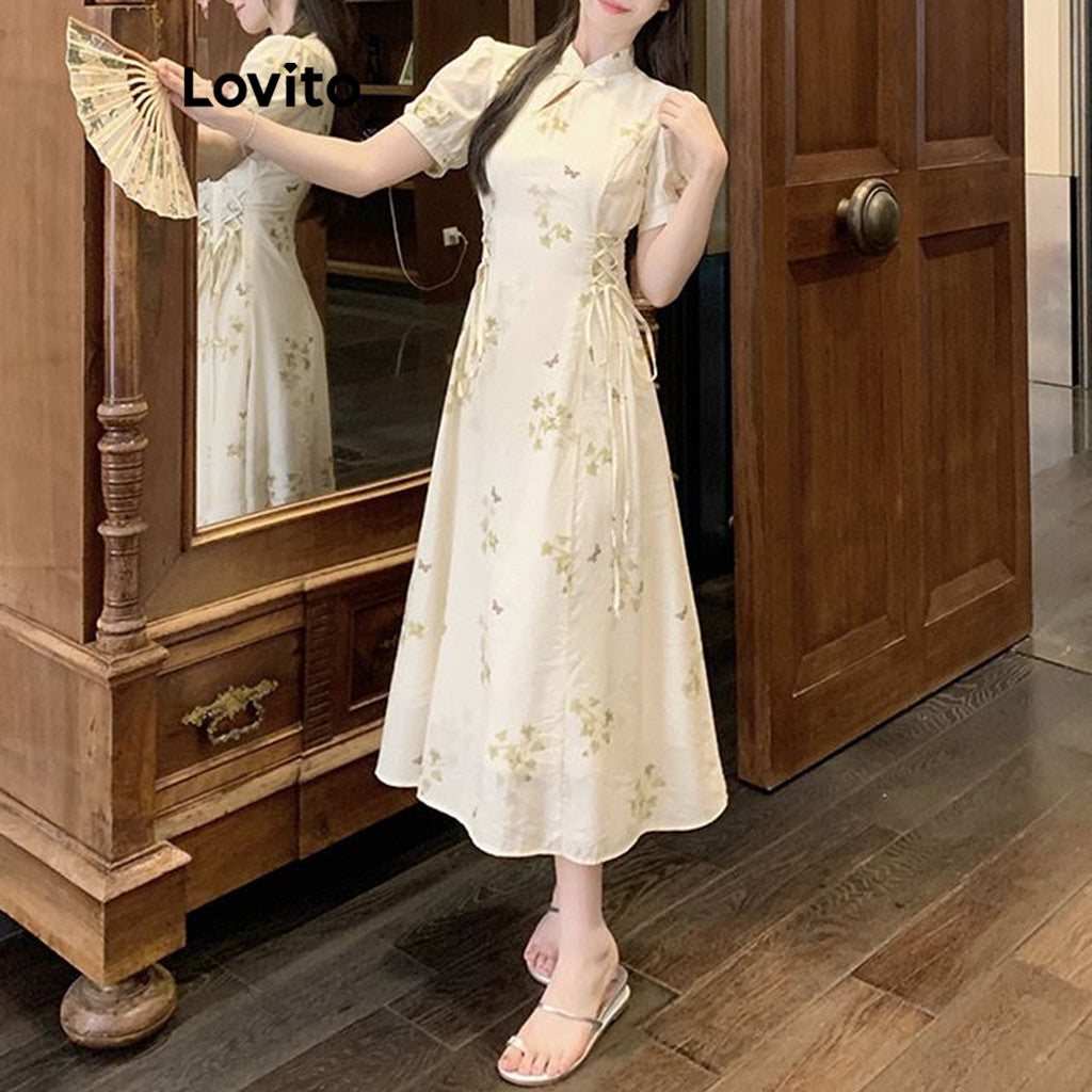 Lovito Vestido casual Ditsy com bordado floral