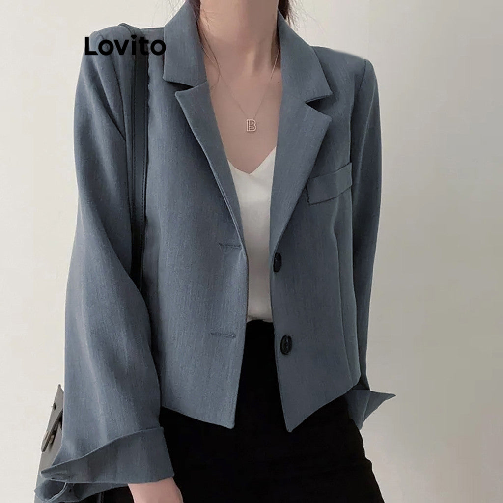 Lovito Blazer com Bolsos e Botões Simples Casual