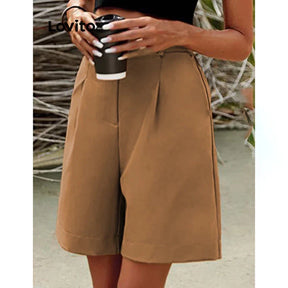 Lovito Casual Shorts Plissados Liso Bolsos
