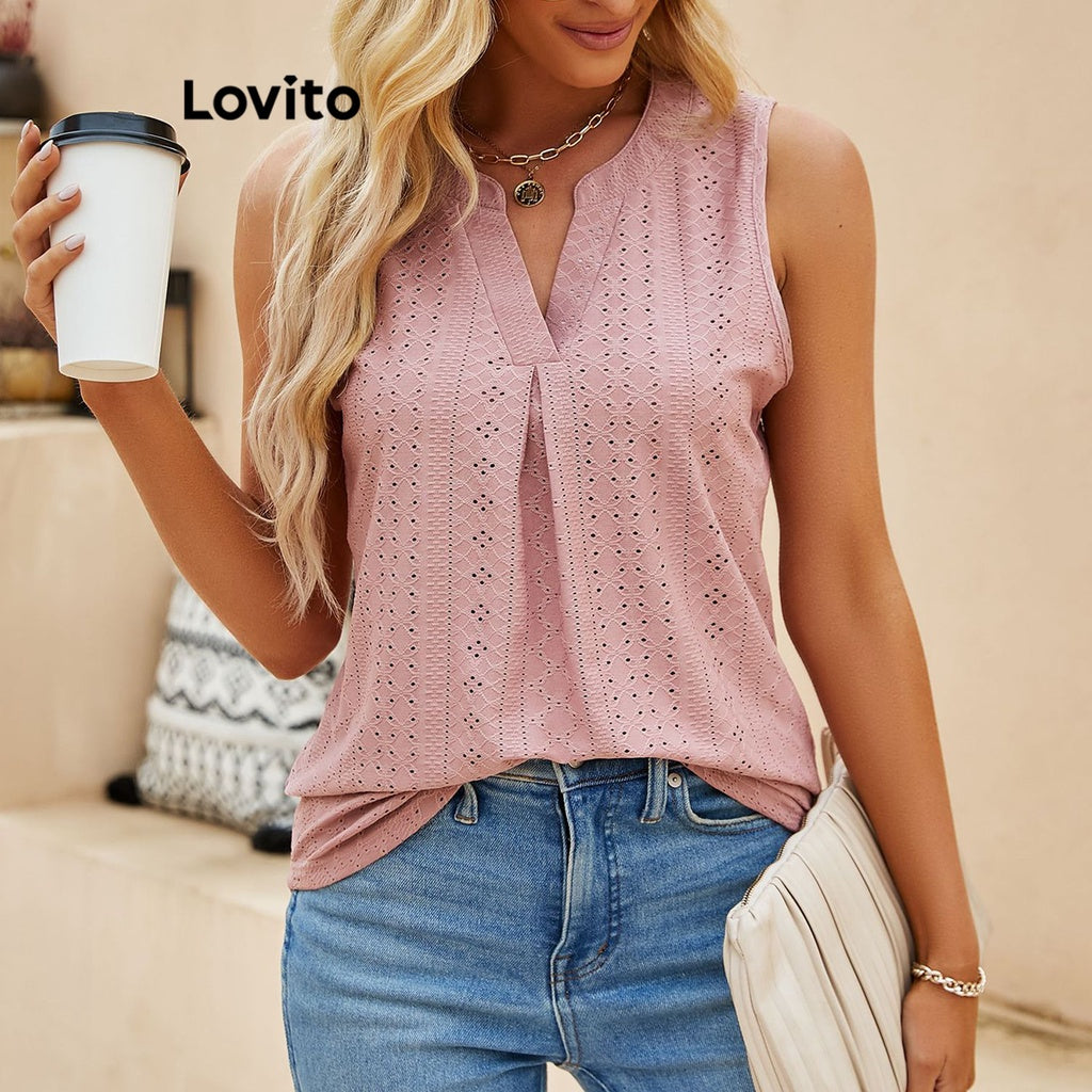 Lovito Casual Blusa Feminina Lisa Plissada com Colete