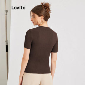 Lovito Camiseta Casual Lisa Com Colarinho Reto