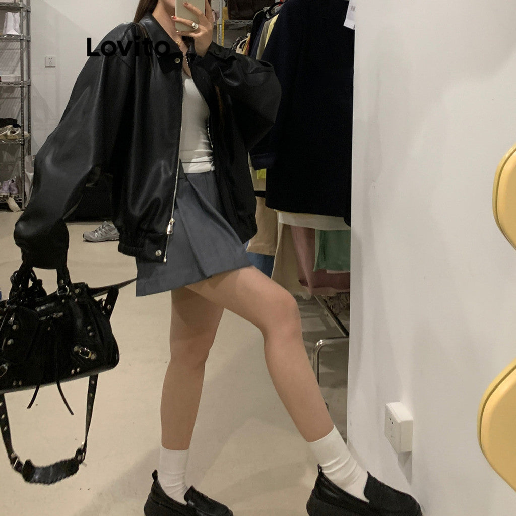 Lovito Casaco Boho com estrutura simples e fivela com zíper