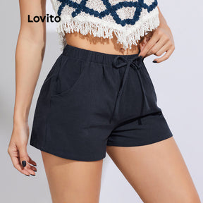 Lovito Shorts Casual Soltinho com Elástico na Cintura
