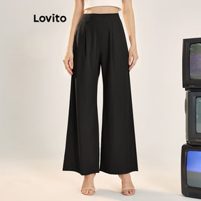 Lovito Calça com Bolsos de Cintura Alta e Estrutura de Linha Casual Simples