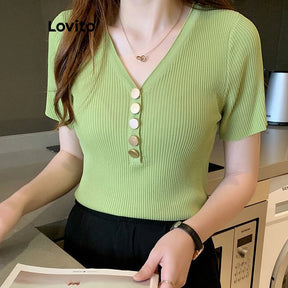 Lovito Camiseta Casual com Botões
