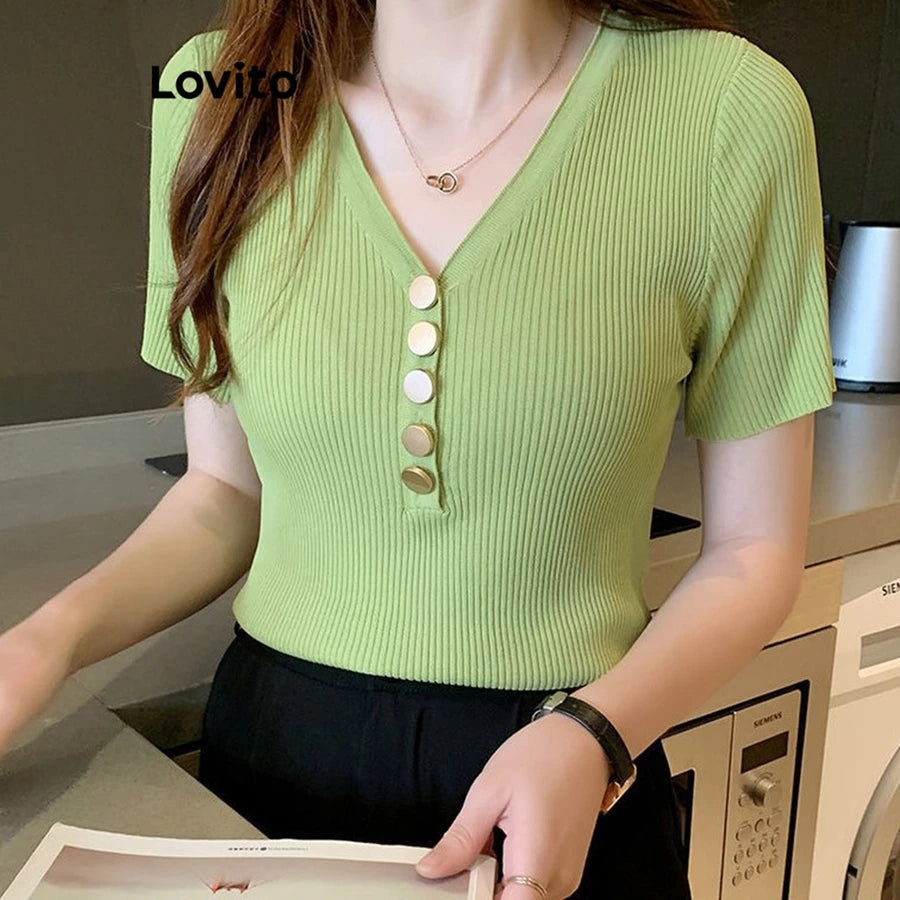 Lovito Camiseta Casual com Botões