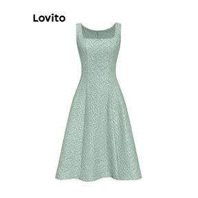 Lovito Vestido com Babados e Bordados de Renda Floral [FRETE GRÁTIS]