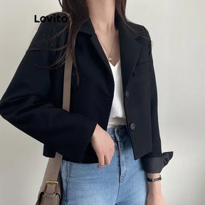 Lovito Blazer com Bolsos e Botões Simples Casual