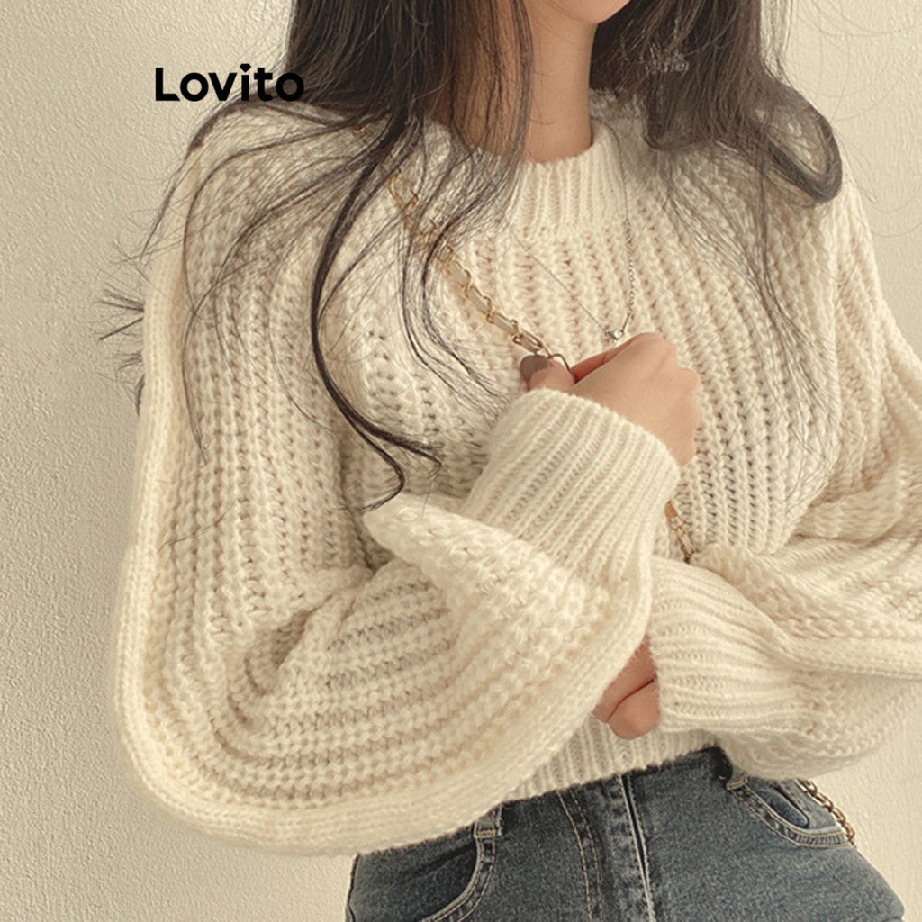 Lovito Casual Suéter Feminino Liso Básico