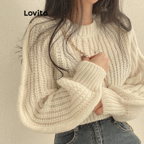 Lovito Casual Suéter Feminino Liso Básico