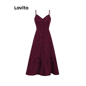 Lovito Vestido Casual Feminino Com Babados Frontais Com Botão De Bolinhas