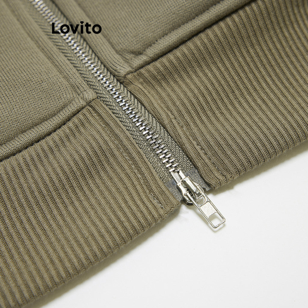 Lovito Casual Casaco Feminino Simples de Bolso com Zíper e Zíper Frontal