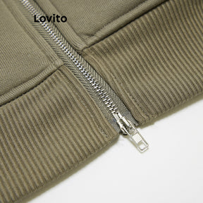 Lovito Casual Casaco Feminino Simples de Bolso com Zíper e Zíper Frontal