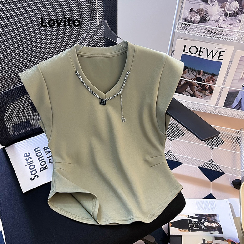 Lovito Casual Camiseta Feminina Lisa Básica