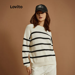 Lovito Casual Suéter Listrado Macio Alta Elasticidade