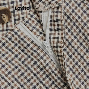 Lovito Casual Calça Feminina Gingham com Botão