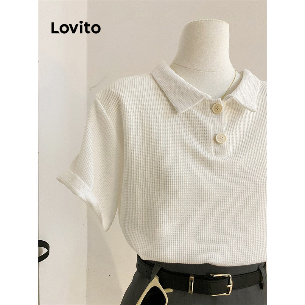 Lovito Casual Camiseta Feminina Lisa Polo de Tricô