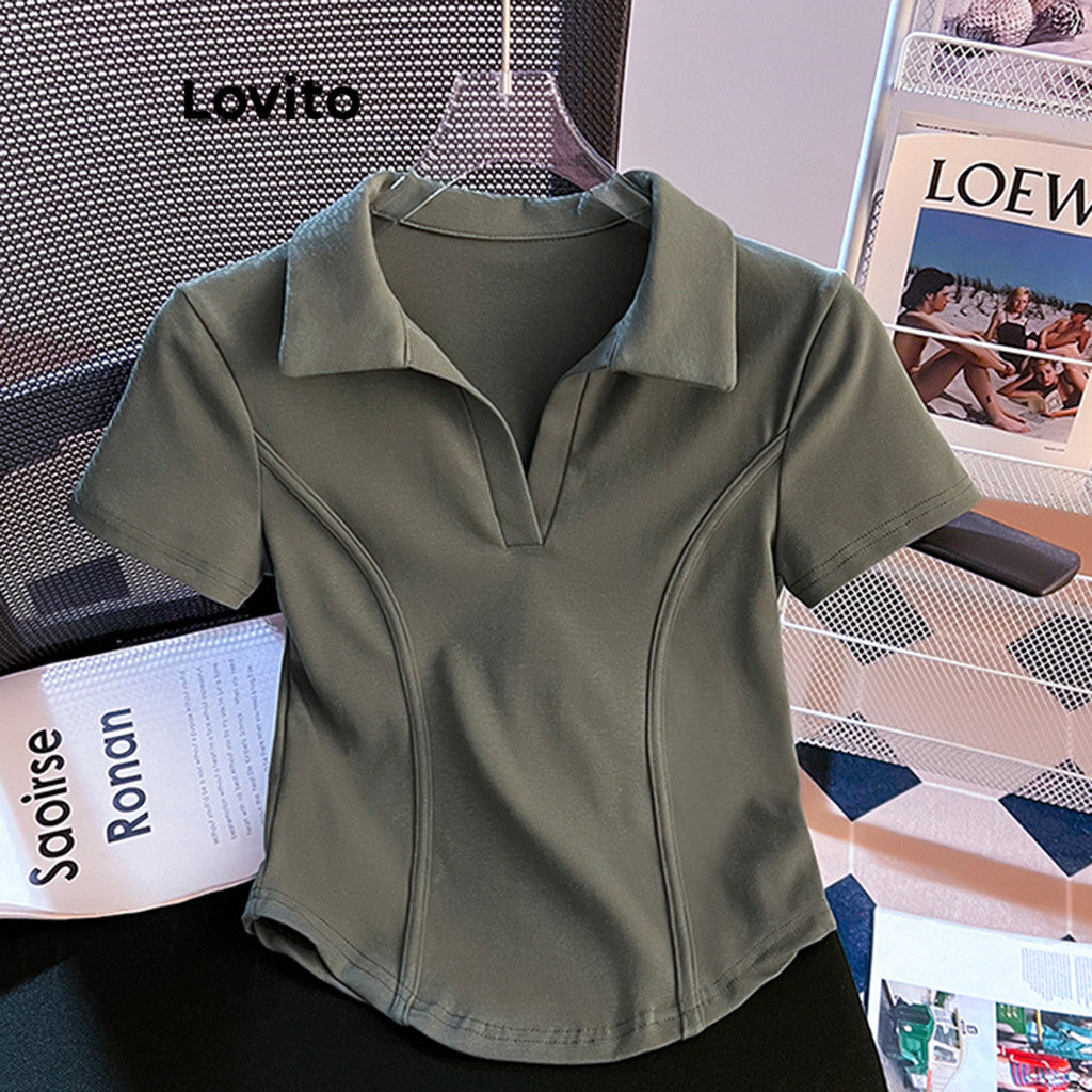 Lovito Camiseta básica lisa casual