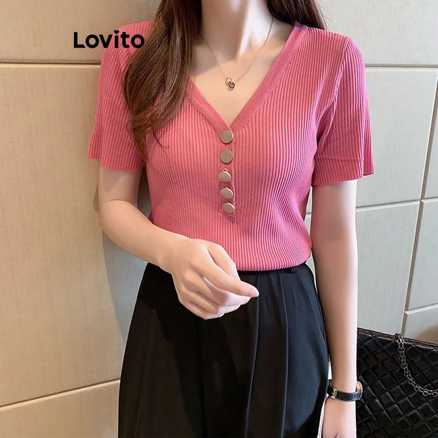 Lovito Camiseta Casual com Botões