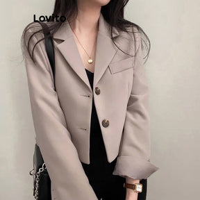 Lovito Blazer com Bolsos e Botões Simples Casual