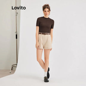 Lovito Camiseta Casual Lisa Com Colarinho Reto