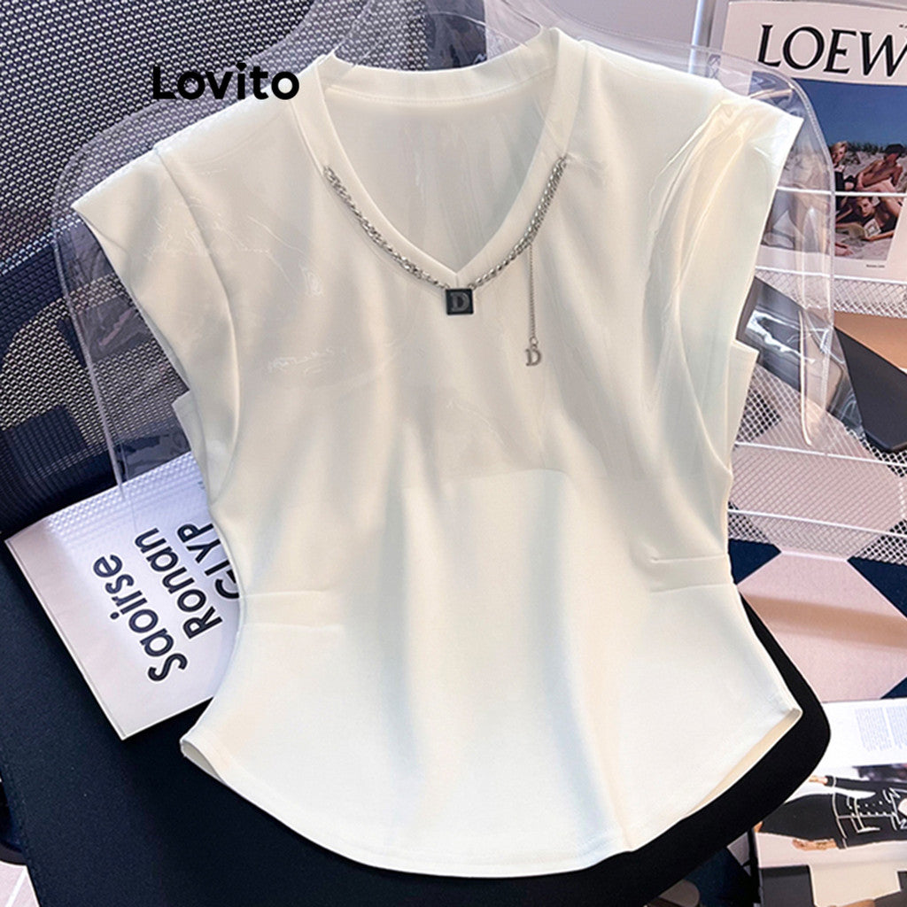 Lovito Casual Camiseta Feminina Lisa Básica