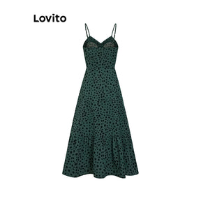 Lovito Vestido Casual Feminino Com Babados Frontais Com Botão De Bolinhas