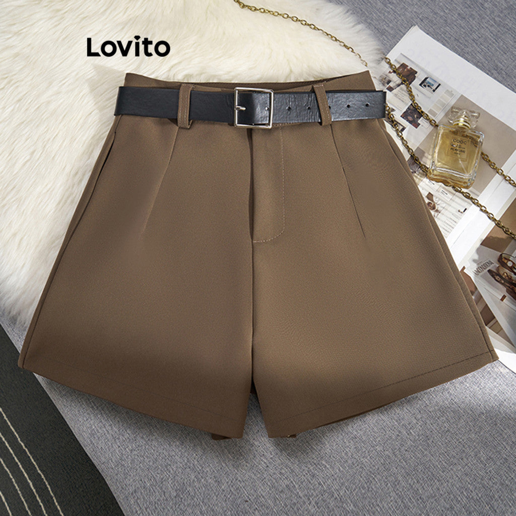 Lovito Casual Shorts Feminino Liso