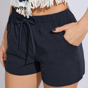 Lovito Shorts Casual Soltinho com Elástico na Cintura
