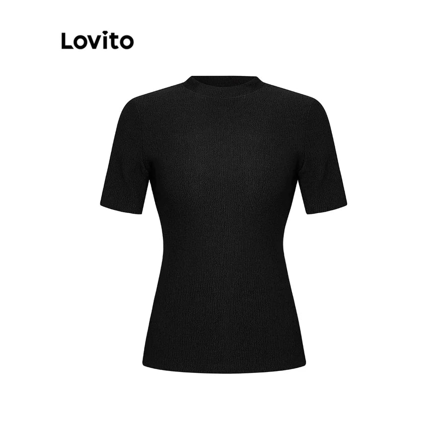 Lovito Camiseta Casual Lisa Com Colarinho Reto