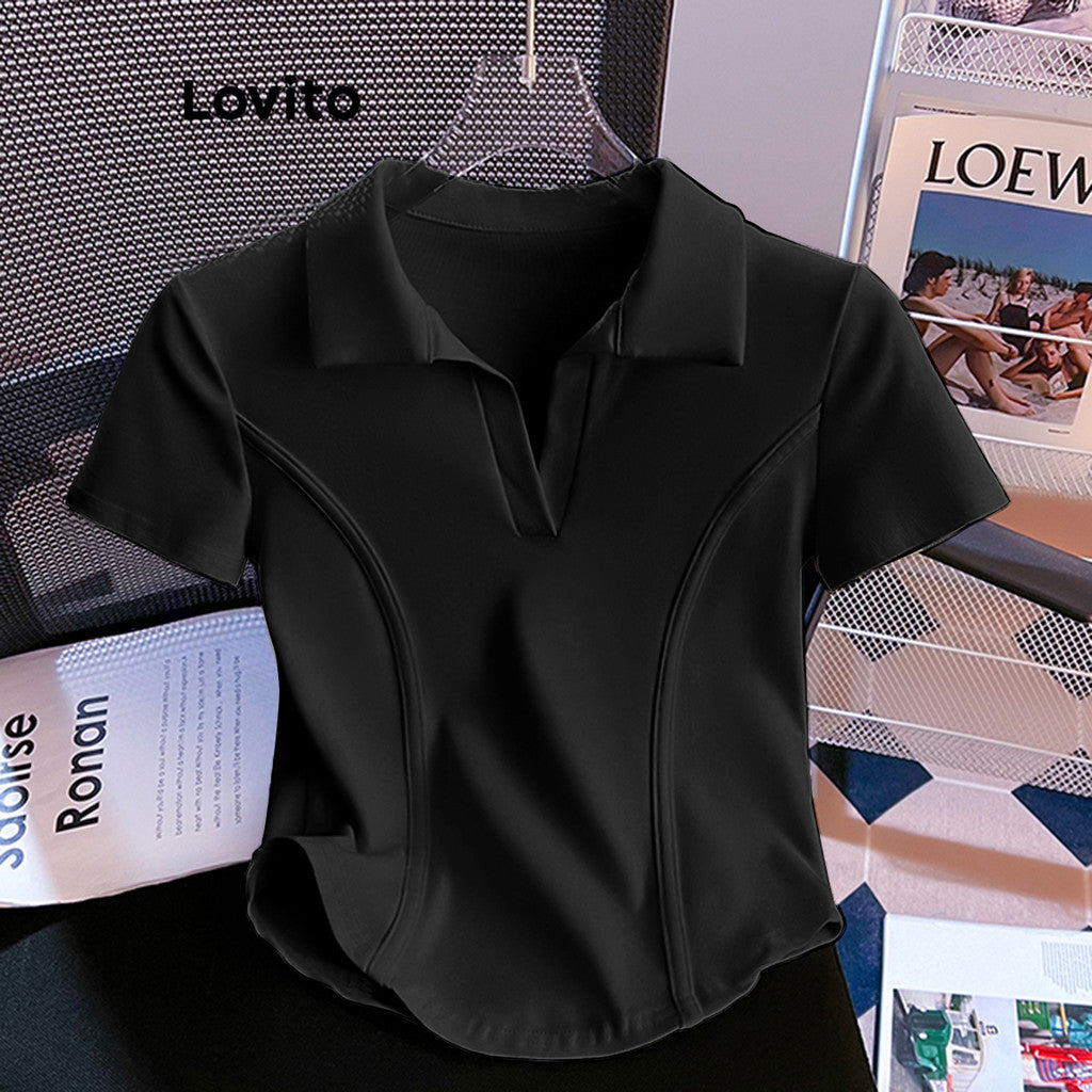 Lovito Camiseta básica lisa casual