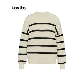 Lovito Casual Suéter Listrado Macio Alta Elasticidade