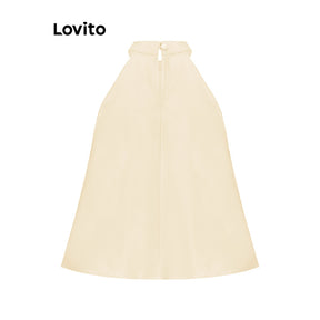 Lovito Elegante Blusa Feminina Lisa com Camadas