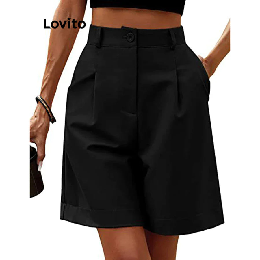 Lovito Casual Shorts Plissados Liso Bolsos