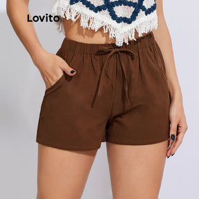 Lovito Shorts Casual Soltinho com Elástico na Cintura