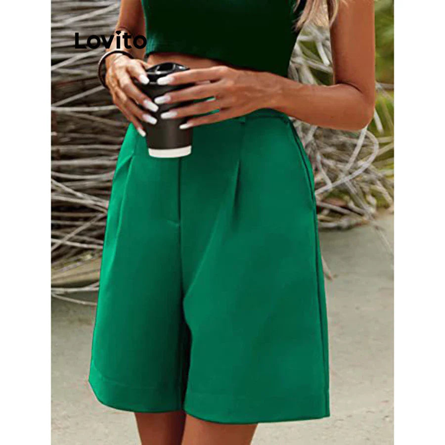Lovito Casual Shorts Plissados Liso Bolsos