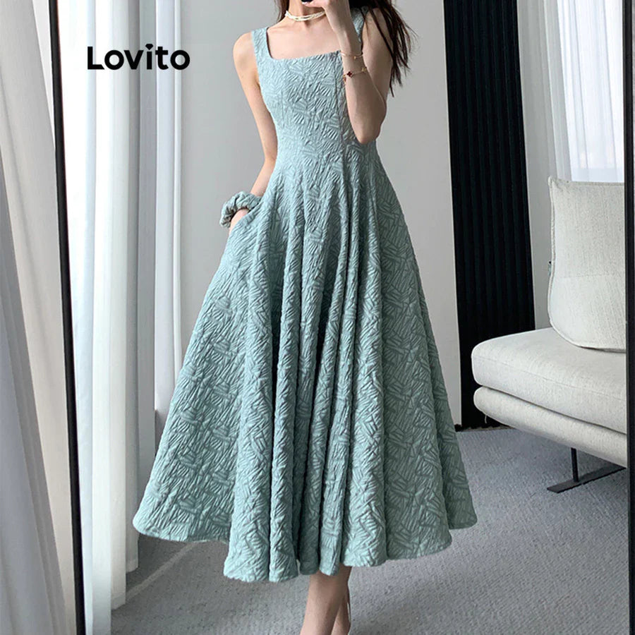 Lovito Vestido com Babados e Bordados de Renda Floral [FRETE GRÁTIS]