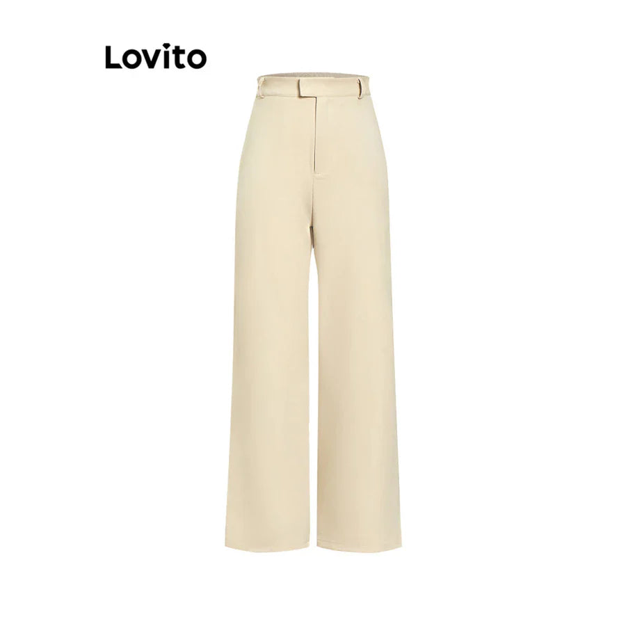 Lovito Casual Calça Feminina Lisa com Bolso