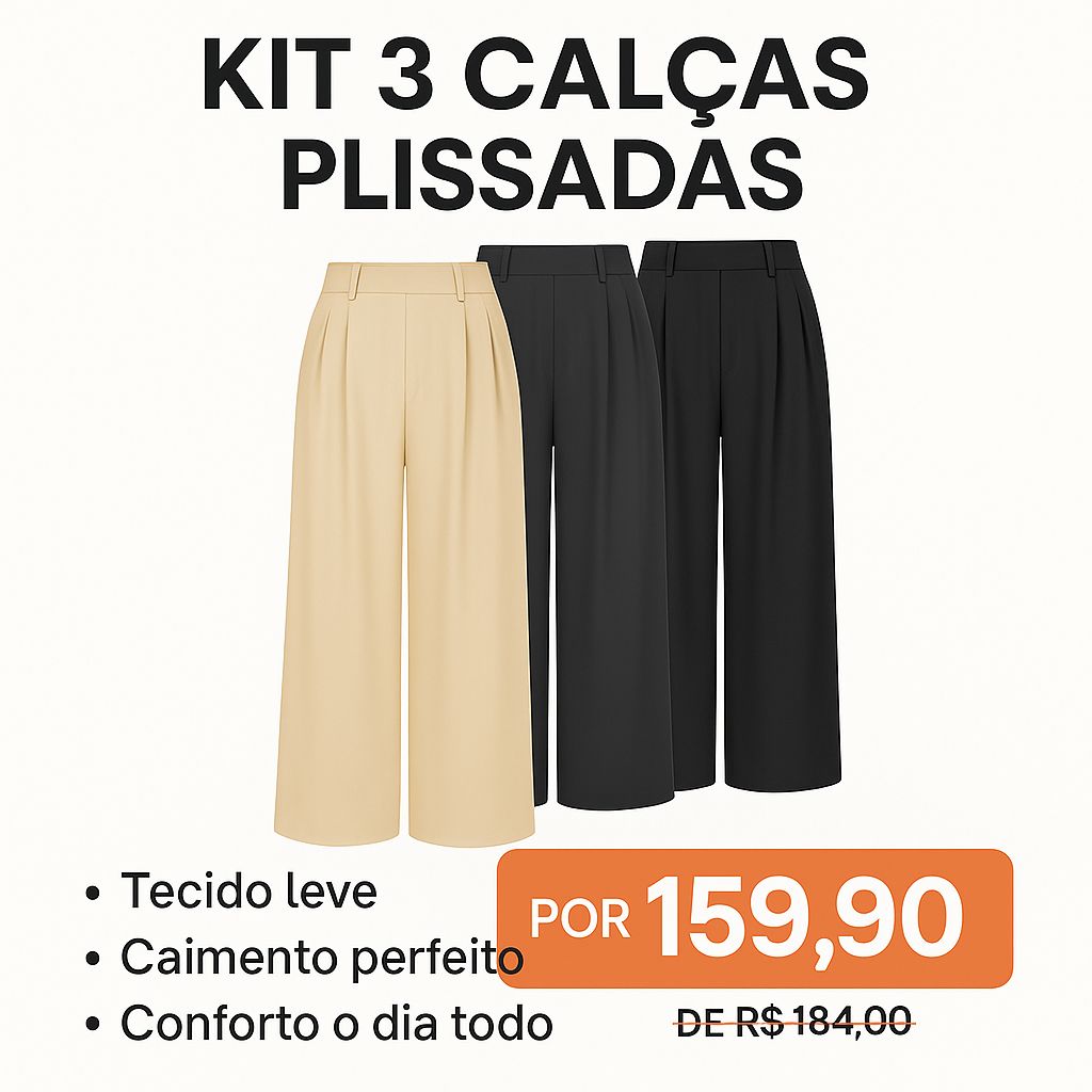 Kit 3 Calças Lovito Elegante Plissada