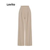 Lovito Calça com Bolsos de Cintura Alta e Estrutura de Linha Casual Simples