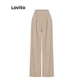Lovito Calça com Bolsos de Cintura Alta e Estrutura de Linha Casual Simples