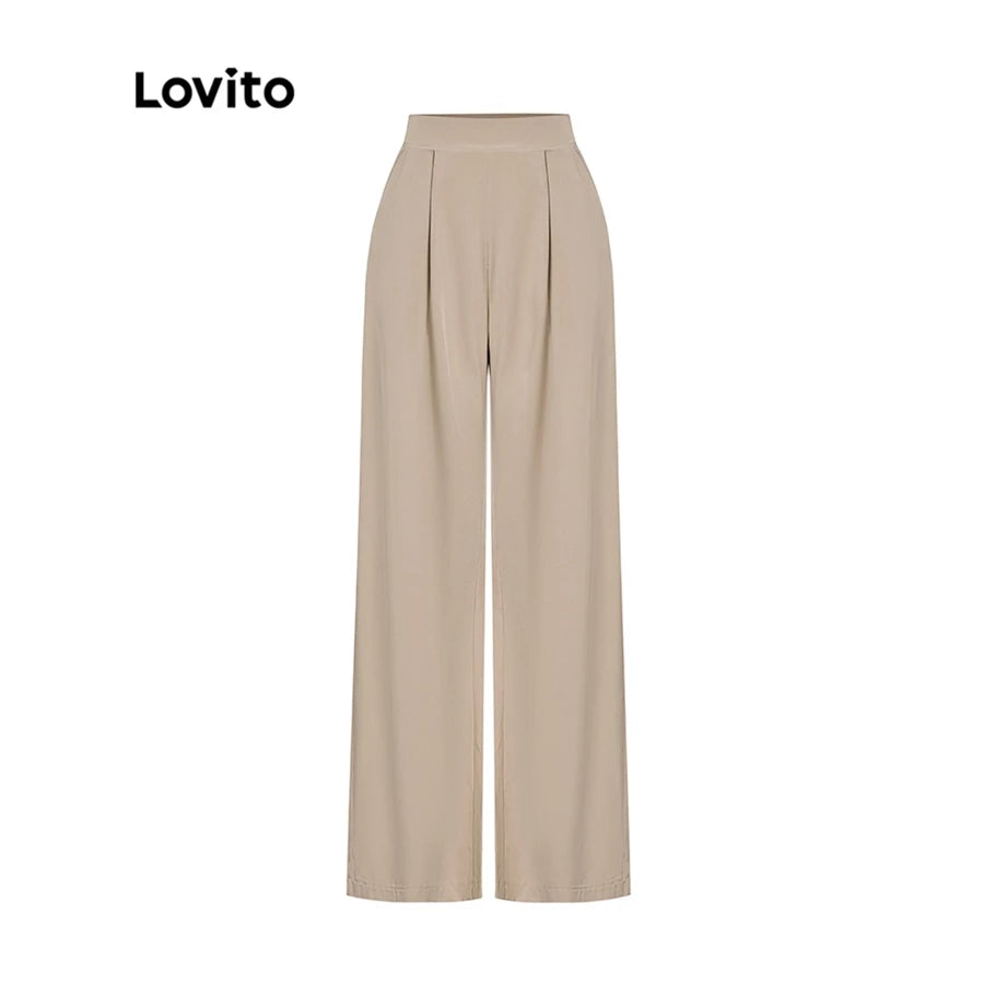 Lovito Calça com Bolsos de Cintura Alta e Estrutura de Linha Casual Simples