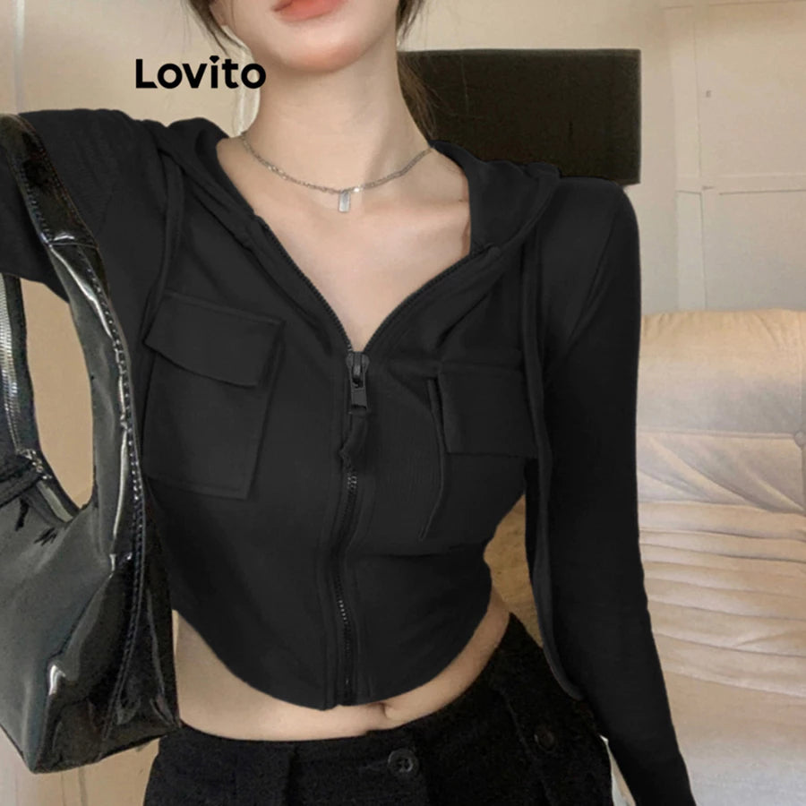 Lovito Casual Camiseta Feminina Lisa com Botão Frontal